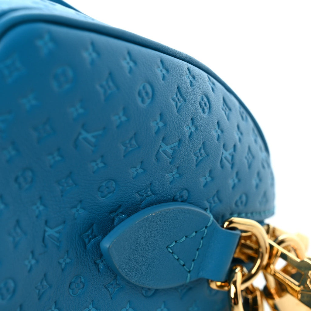 Calfskin Nanogram Embossed Speedy Bandouliere 20 Blue