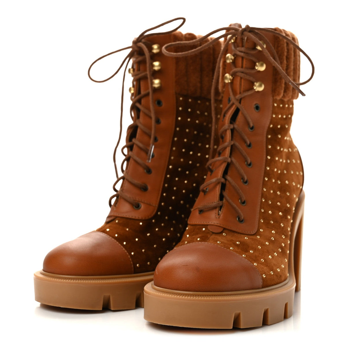 Calfskin Suede Cake Velvet Studded Dakita Lug 70 Boots 36 Foxy Antic Gold