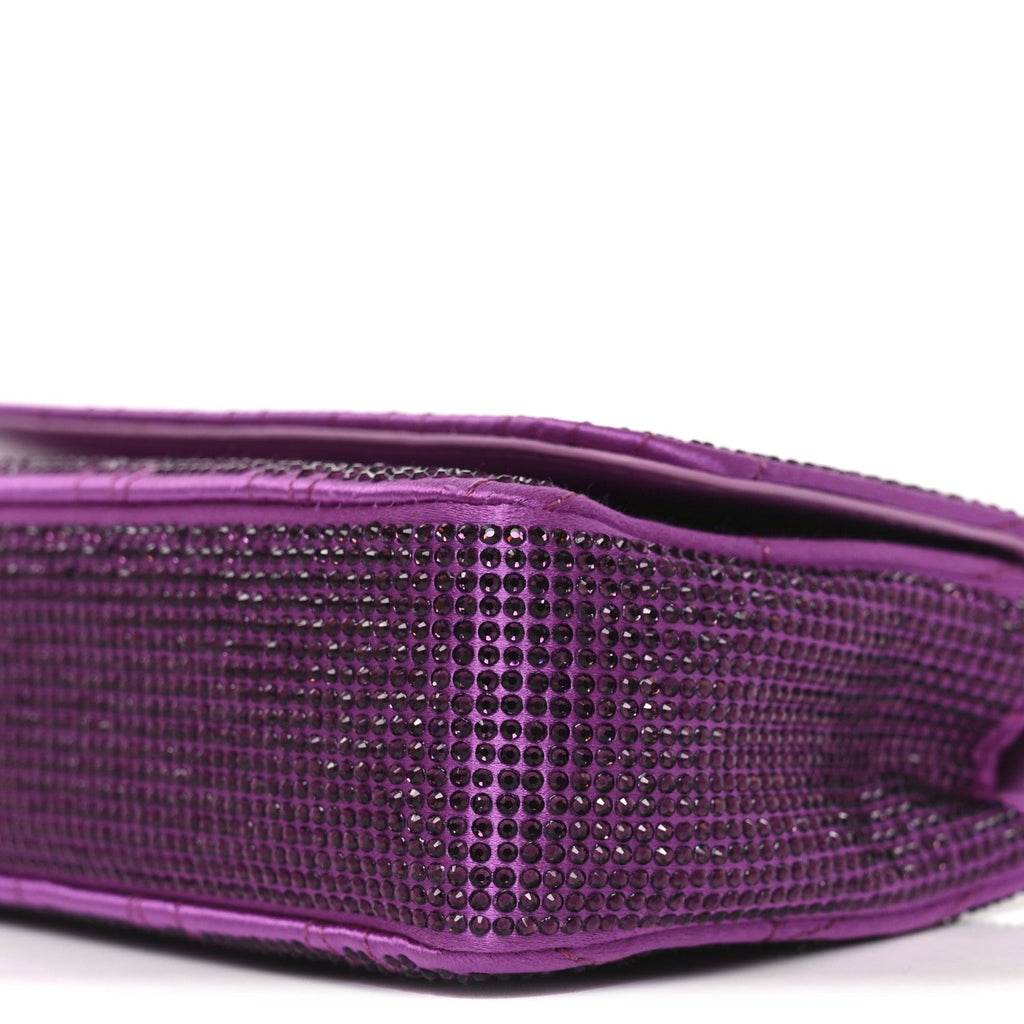 Satin Crystal Virtus Chain Clutch Purple