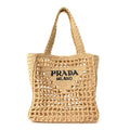 Yarn Raffia Effect Crochet Logo Embroidered Small Tote Bag Naturale