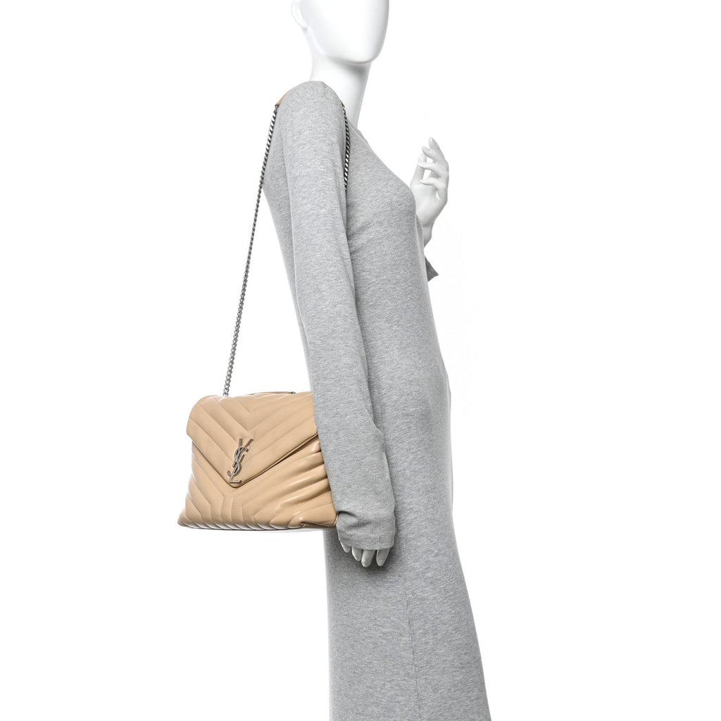 Calfskin Y Quilted Monogram Medium Loulou Chain Satchel Nude Powder