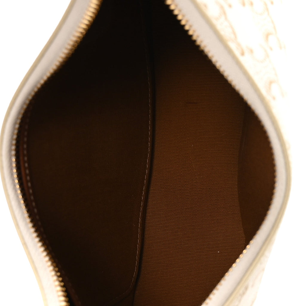 Canvas Calfskin Ava Triomphe Shoulder Bag White