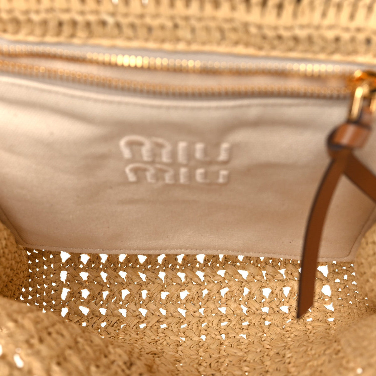 Raffia Crochet Woven Tote Bag Beige