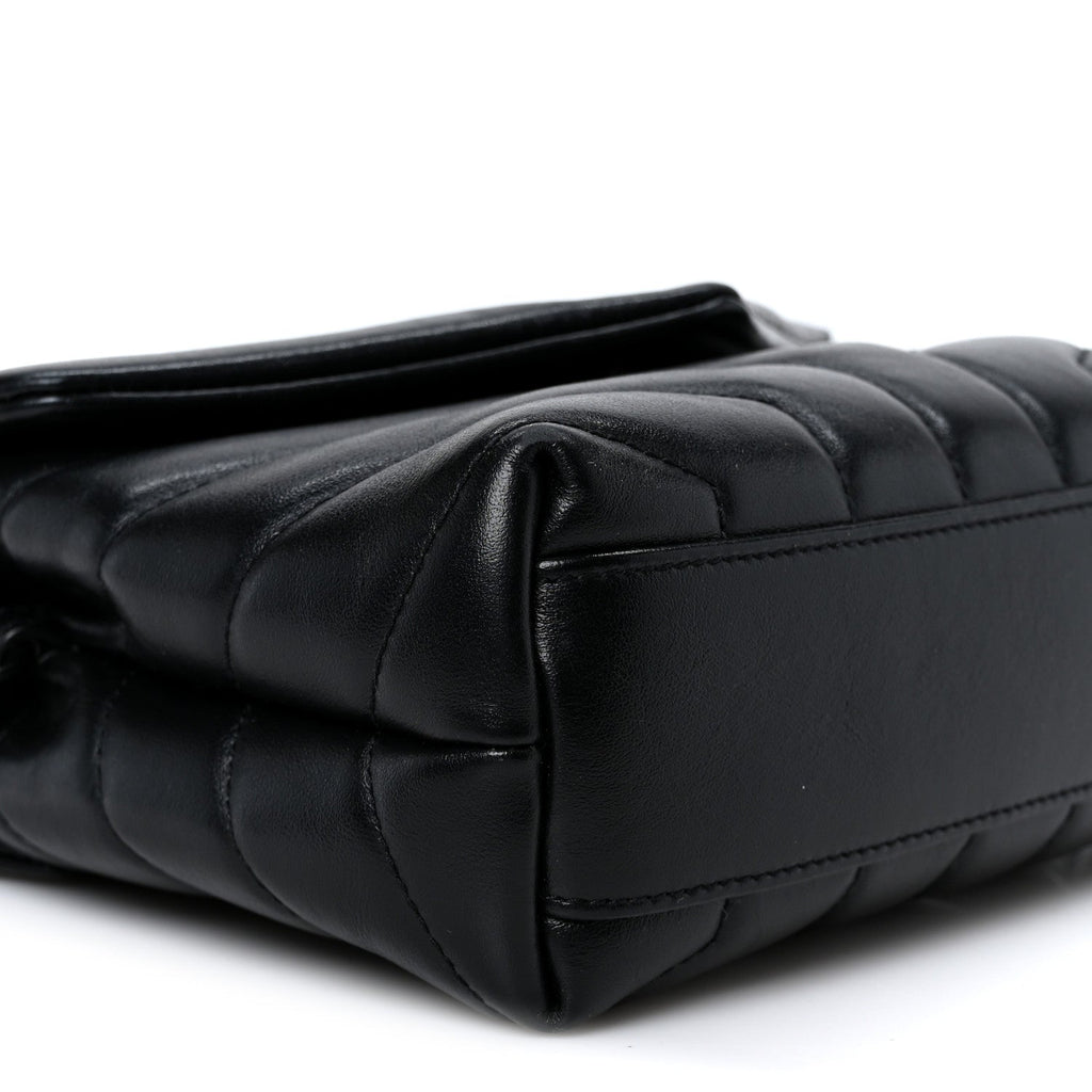 Calfskin Y Quilted Monogram Monochrome Toy Loulou Crossbody Bag Black