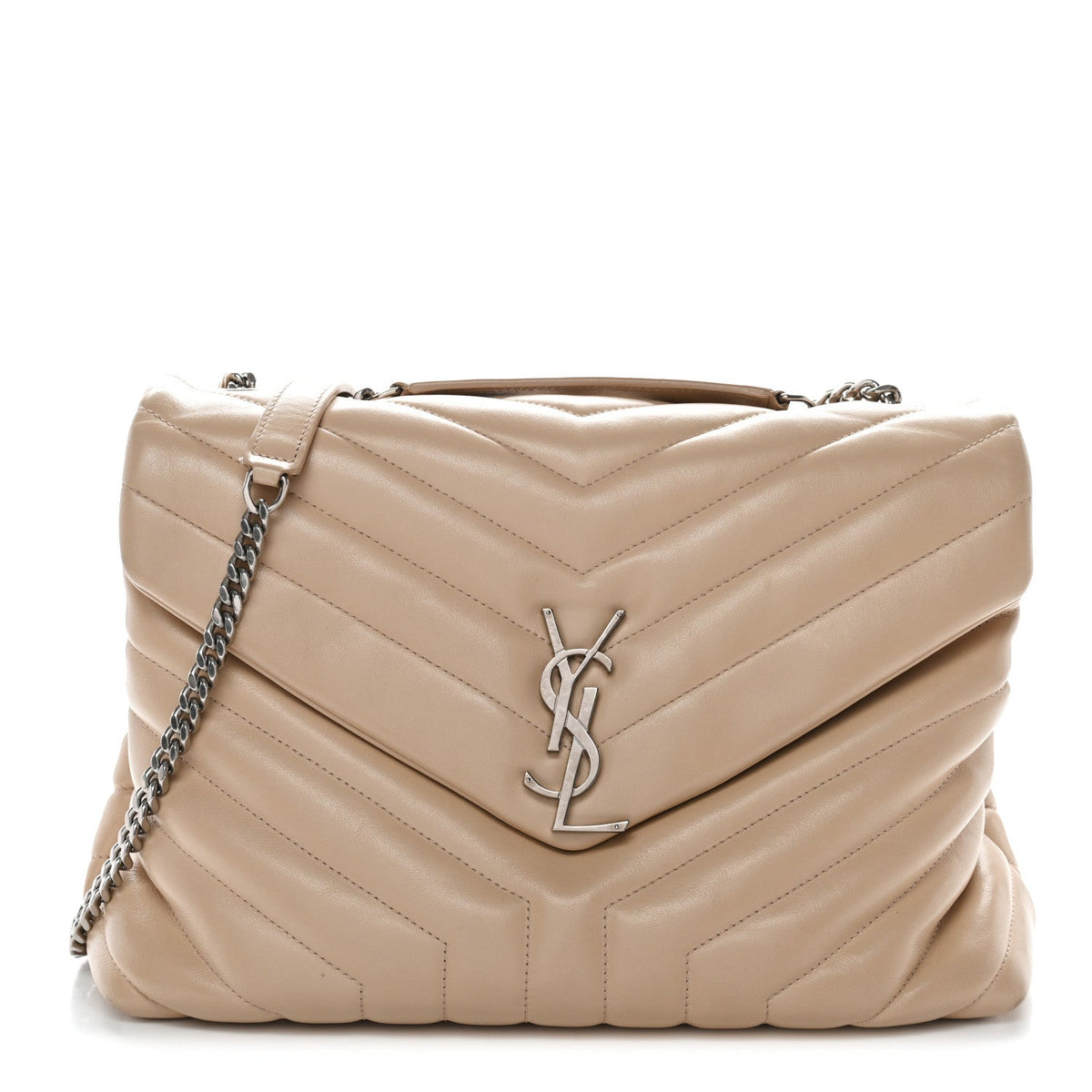 Calfskin Y Quilted Monogram Medium Loulou Chain Satchel Nude Powder