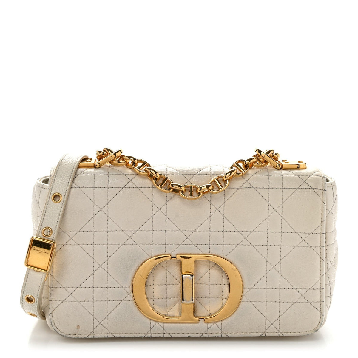 Calfskin Cannage Small Caro Bag Ivory