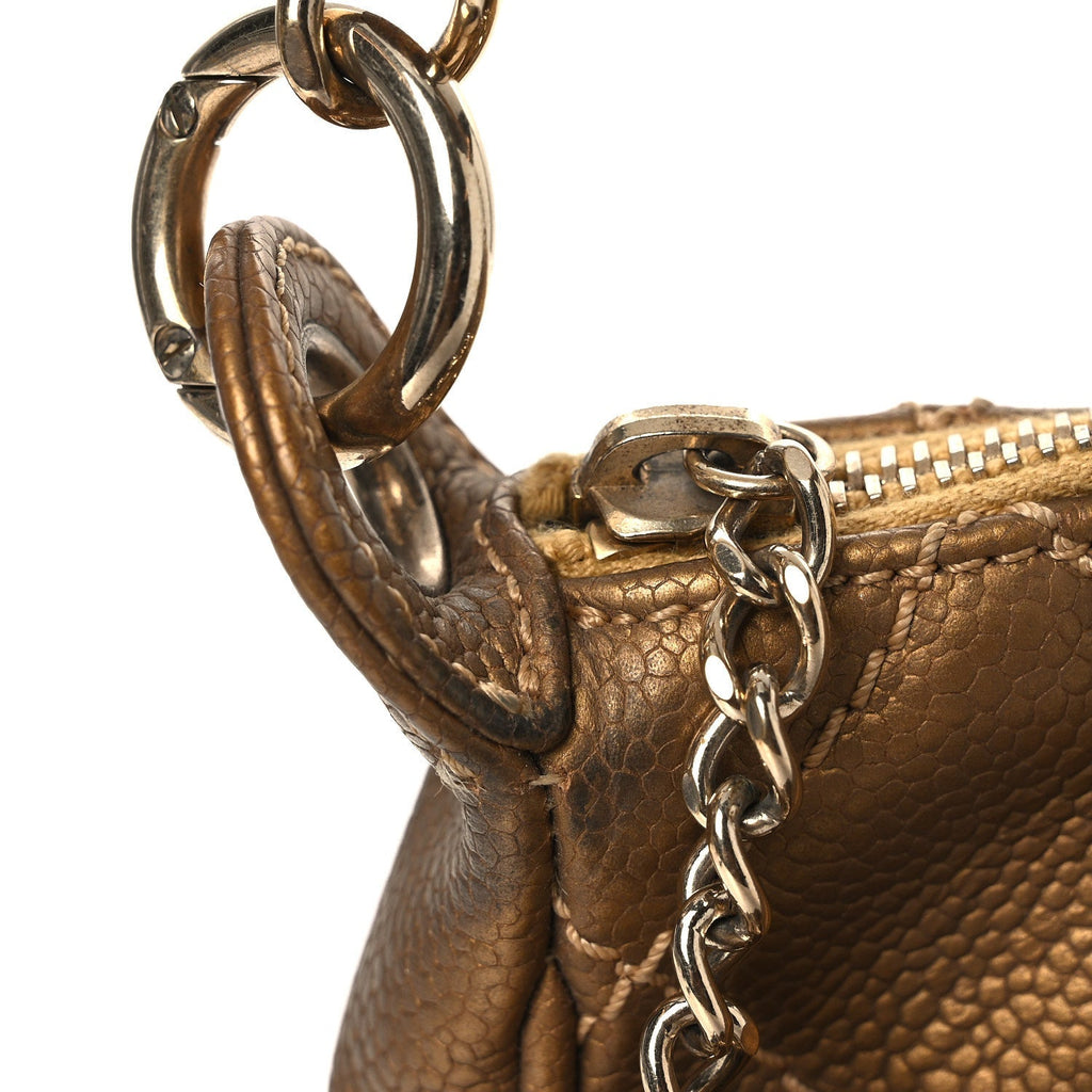 Metallic Caviar Quilted Timeless CC Shoulder Bag Gold