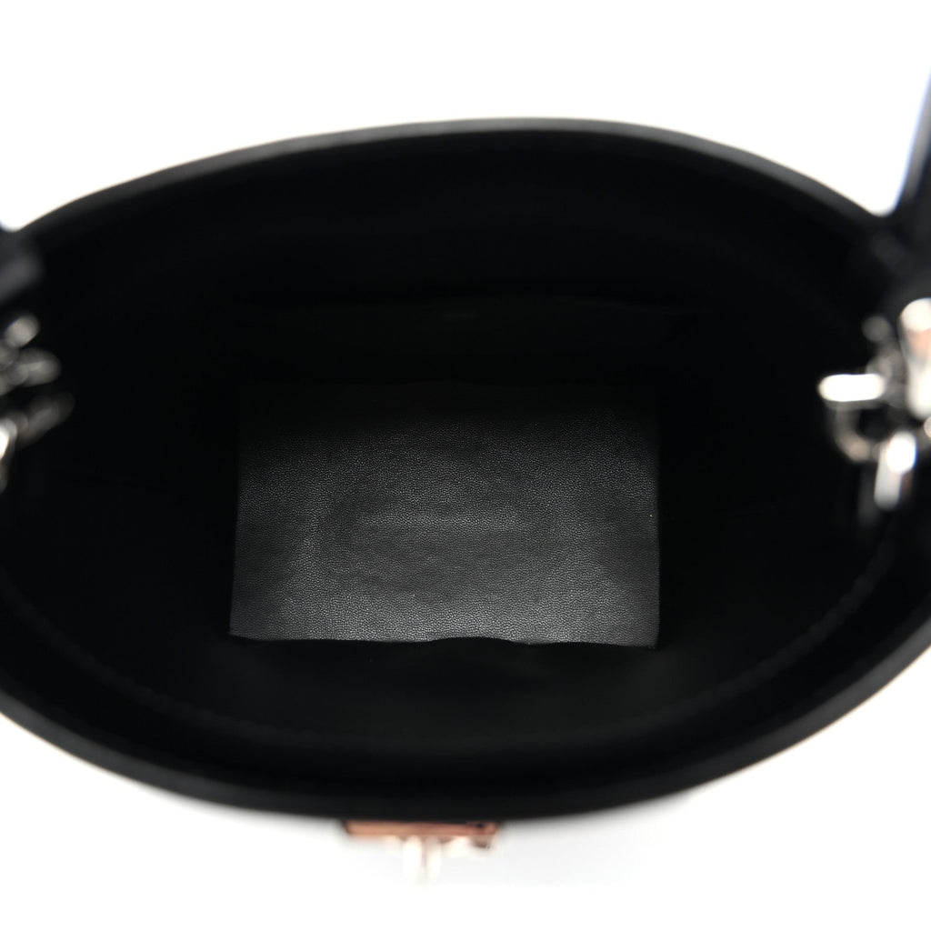 Box Calfskin Shark Lock Bucket Bag Black