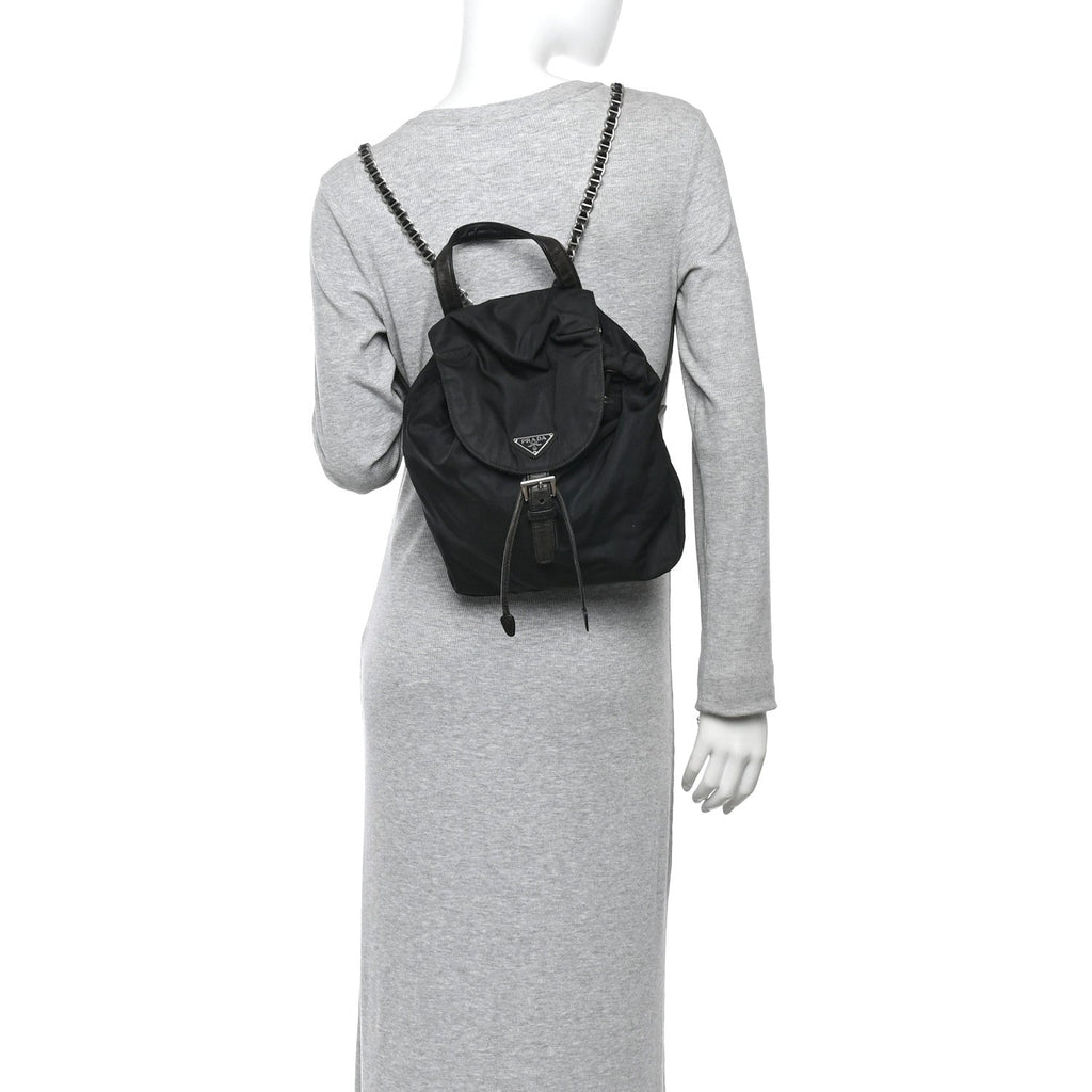 Tessuto Nylon Vela Chain Backpack Black