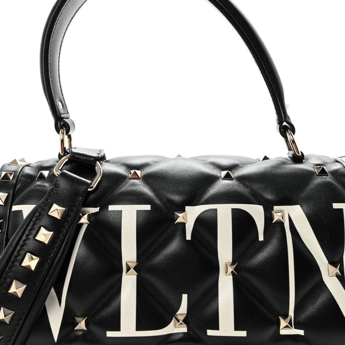 Lambskin VLTN Print Candystud Top Handle Bag Black