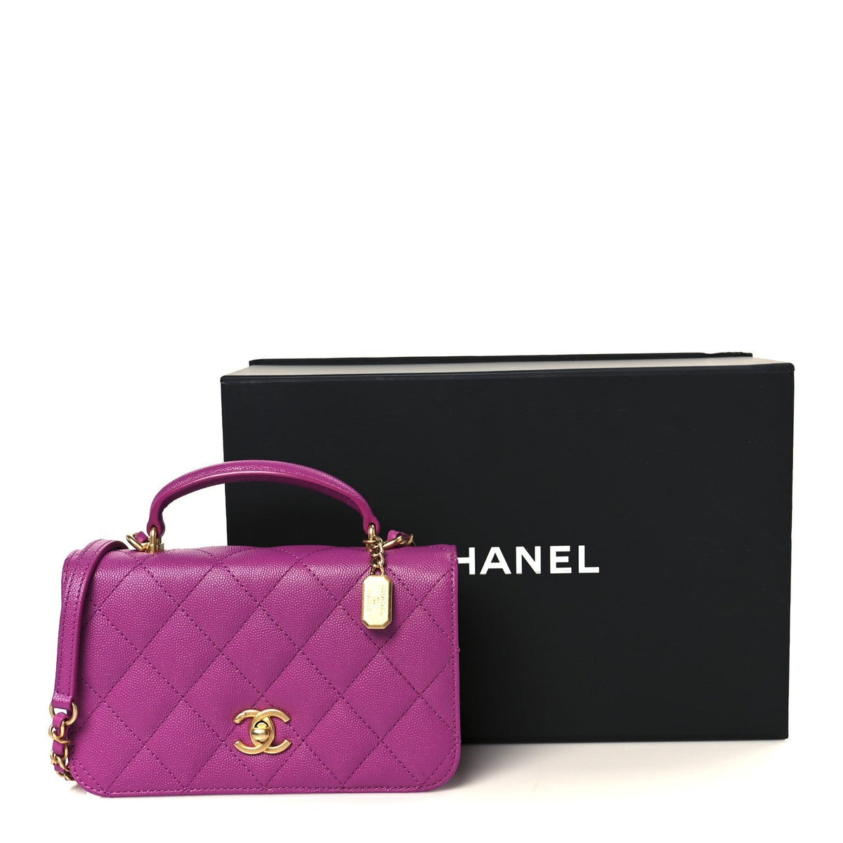Caviar Quilted Mini Top Handle Flap Dark Pink