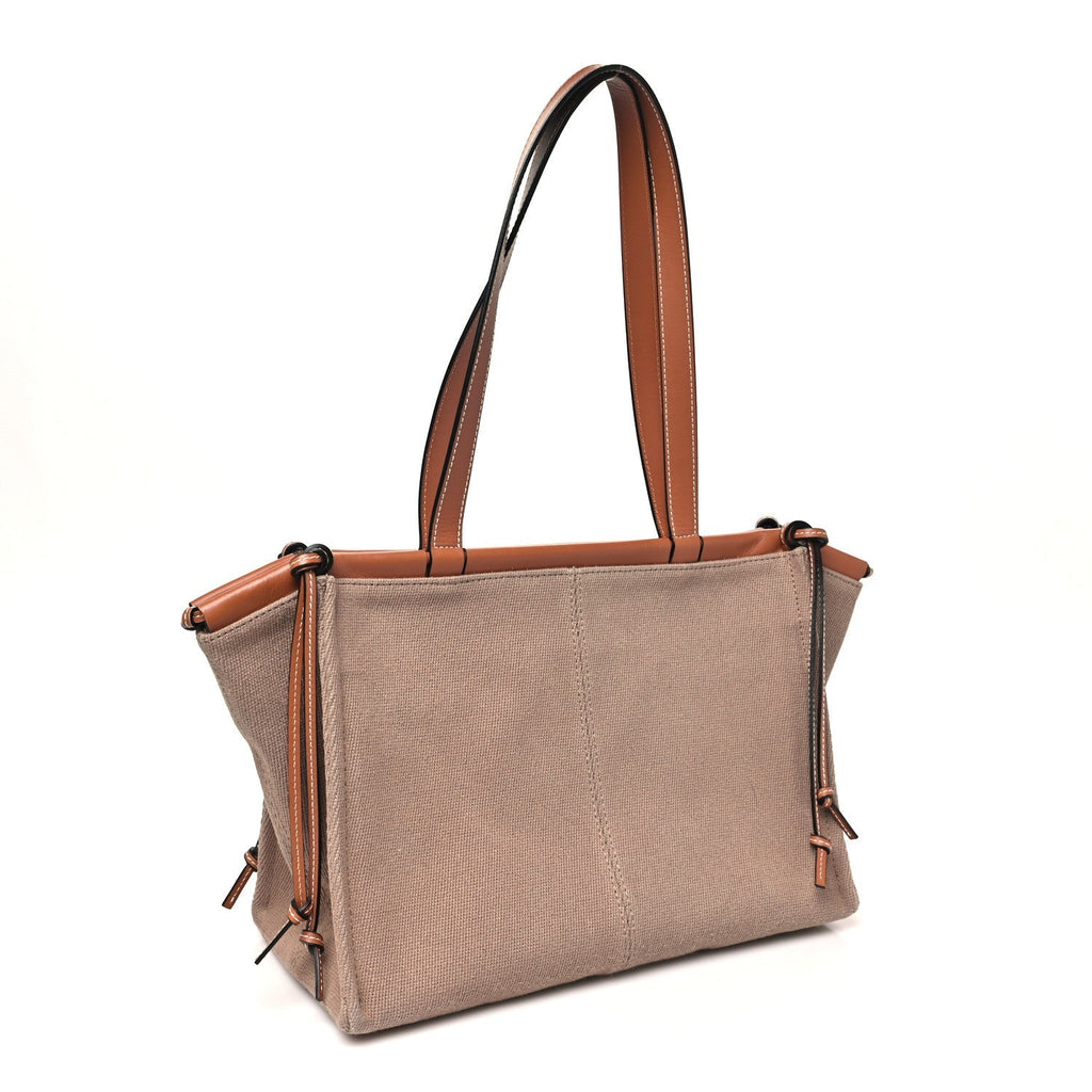 Canvas Calfskin Cushion Tote Taupe