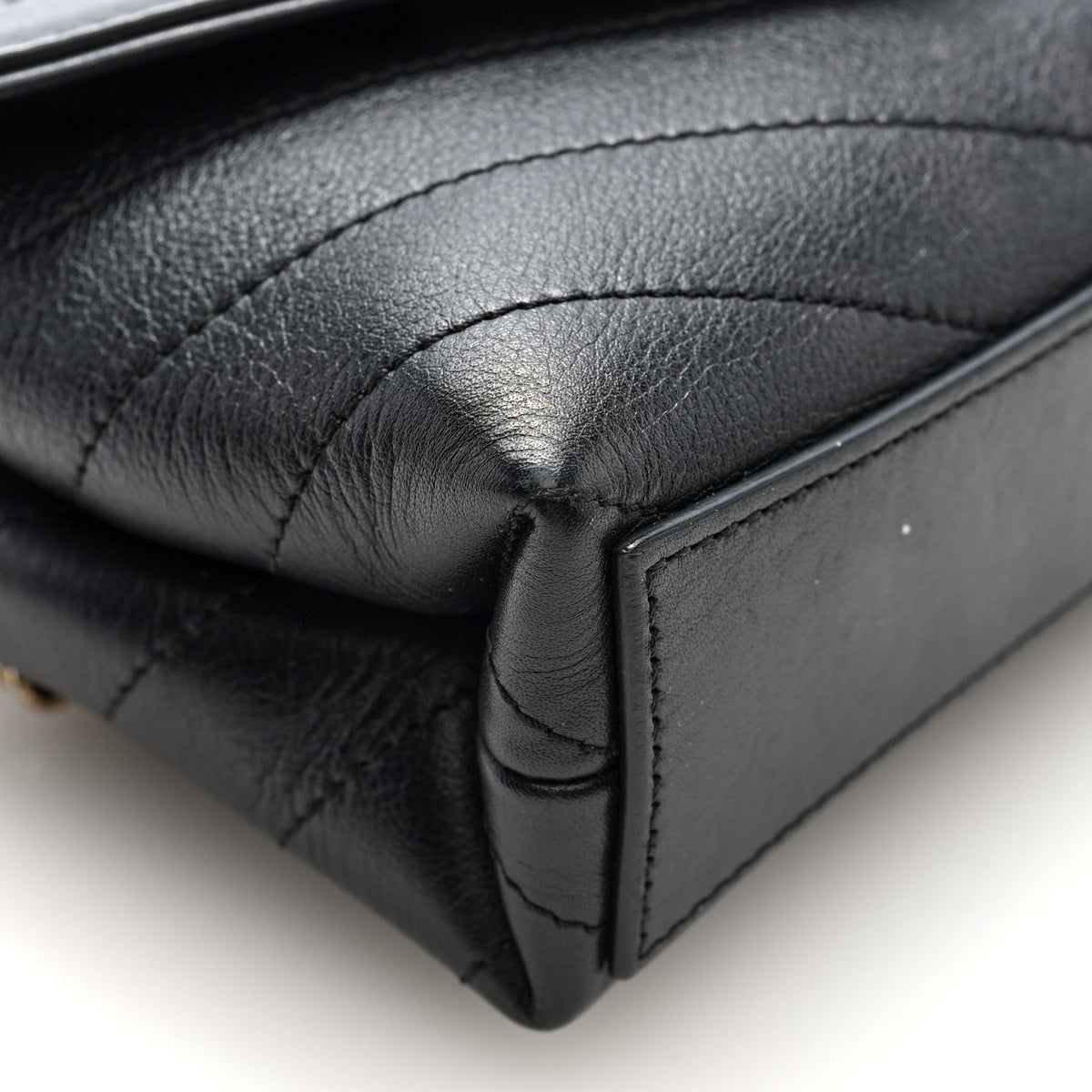Calfskin Chevron Stitched Coco Waist Bag Black