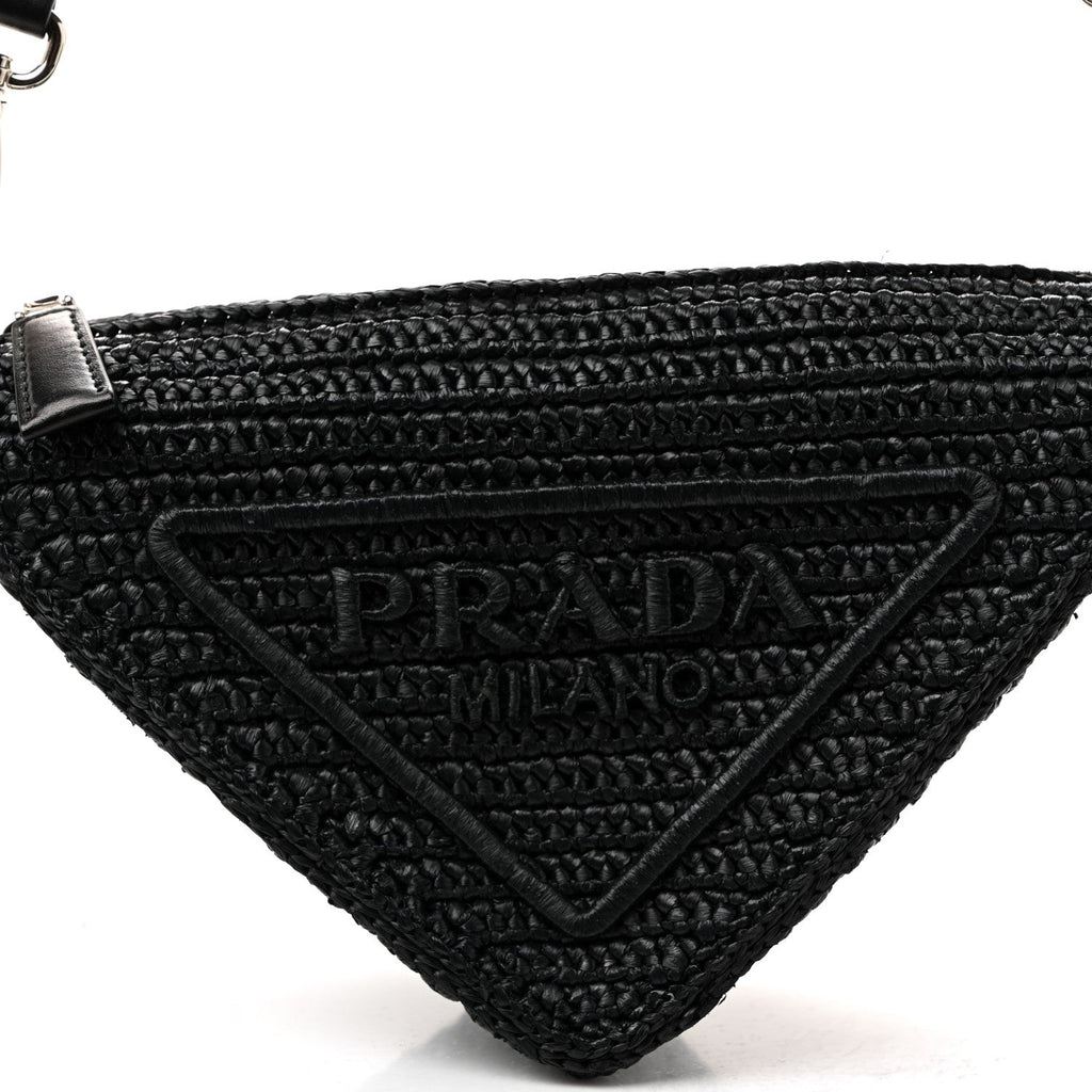 Yarn Raffia Effect Crochet Triangle Shoulder Bag Black