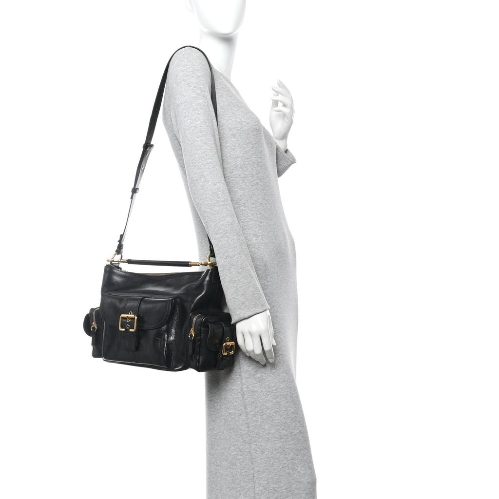 Shiny Calfskin Medium Double Carry Camera Bag Black