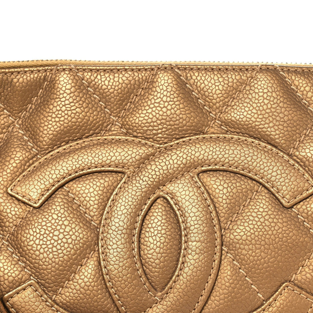 Metallic Caviar Quilted Timeless CC Shoulder Bag Gold
