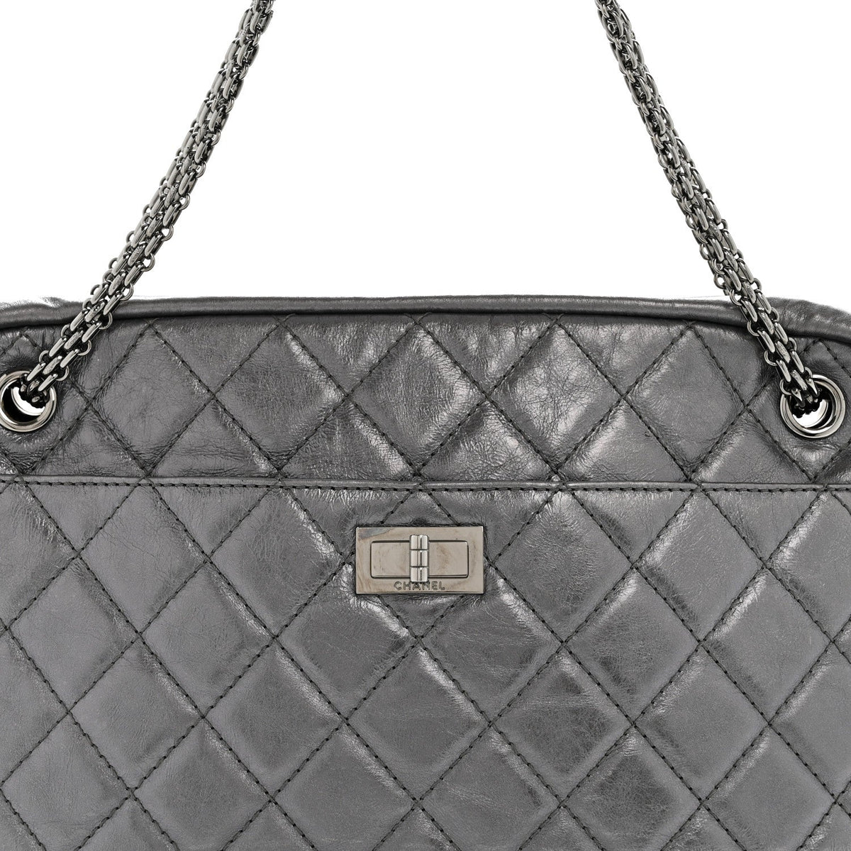 Metallic Aged Calfskin Quilted Large Reissue Camera Case Silver