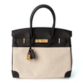 Toile H Swift Birkin 30  Ecru Bai Brun