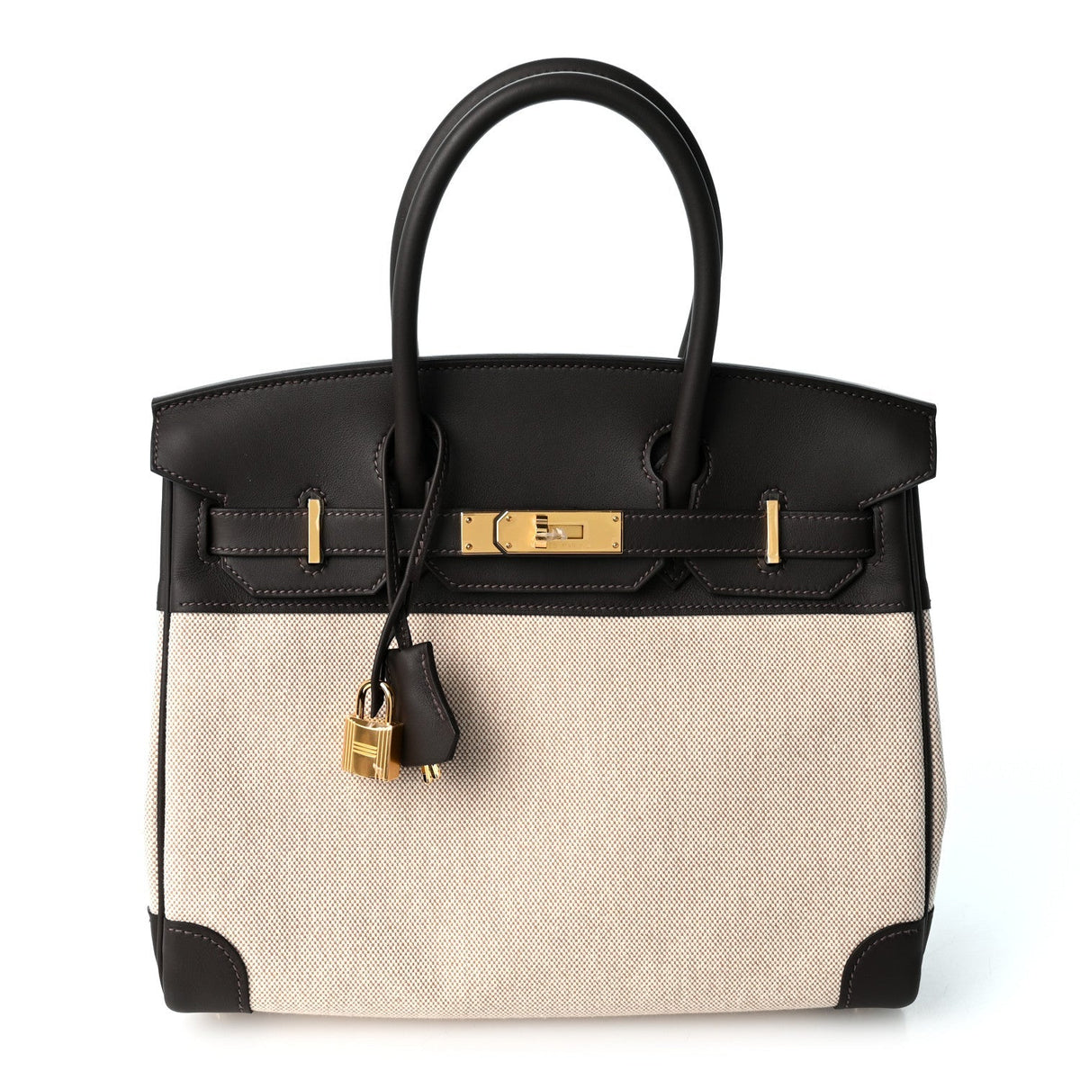 Toile H Swift Birkin 30  Ecru Bai Brun