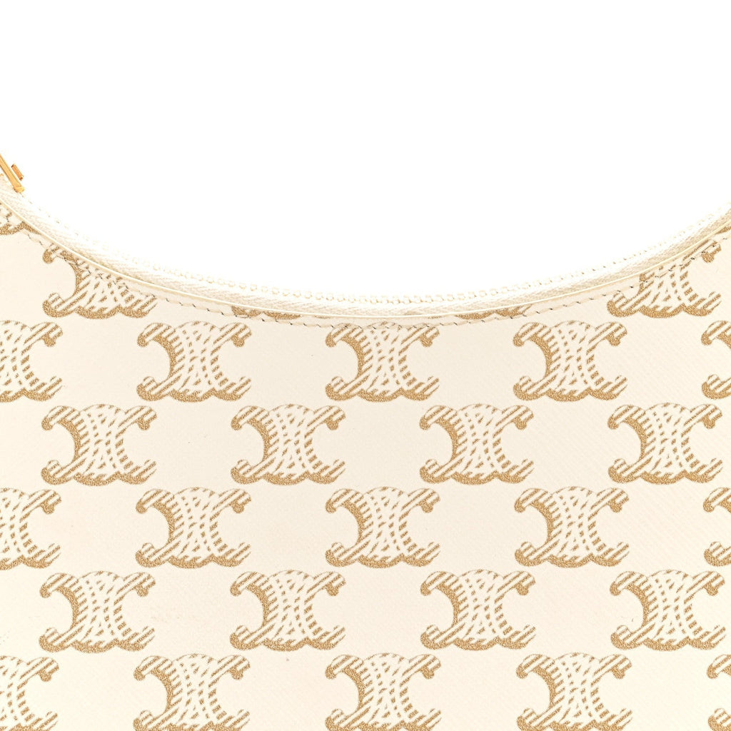Canvas Calfskin Ava Triomphe Shoulder Bag White