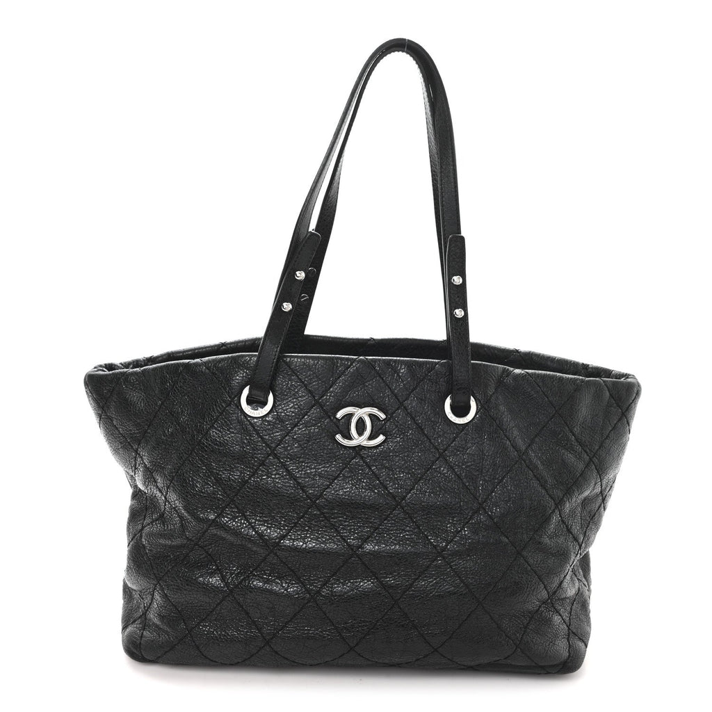 Glazed Calfskin Large On The Road Tote Black