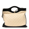 Aged Calfskin Quilted Large 31 Shopping Bag Beige Black Beige Black