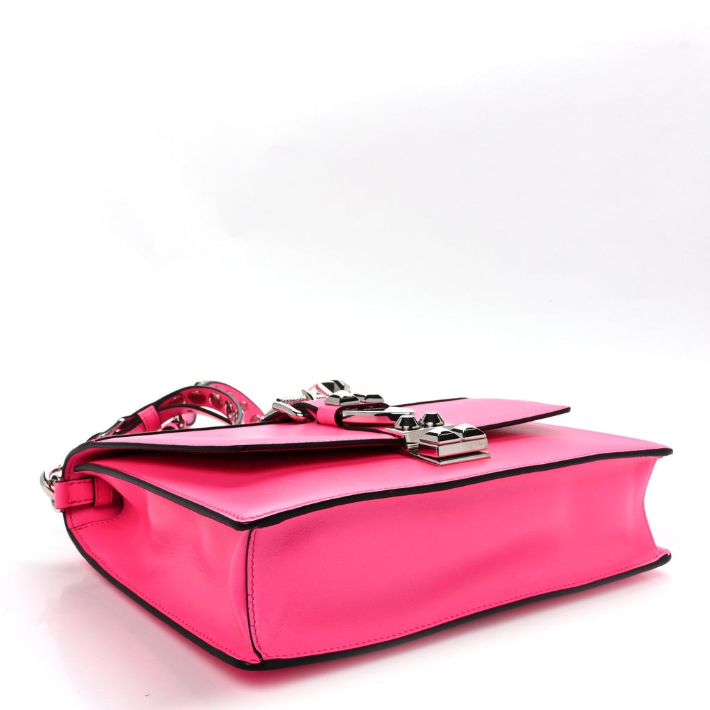 Saffiano City Calfskin Studded Large Elektra Shoulder Bag Fuchsia Black