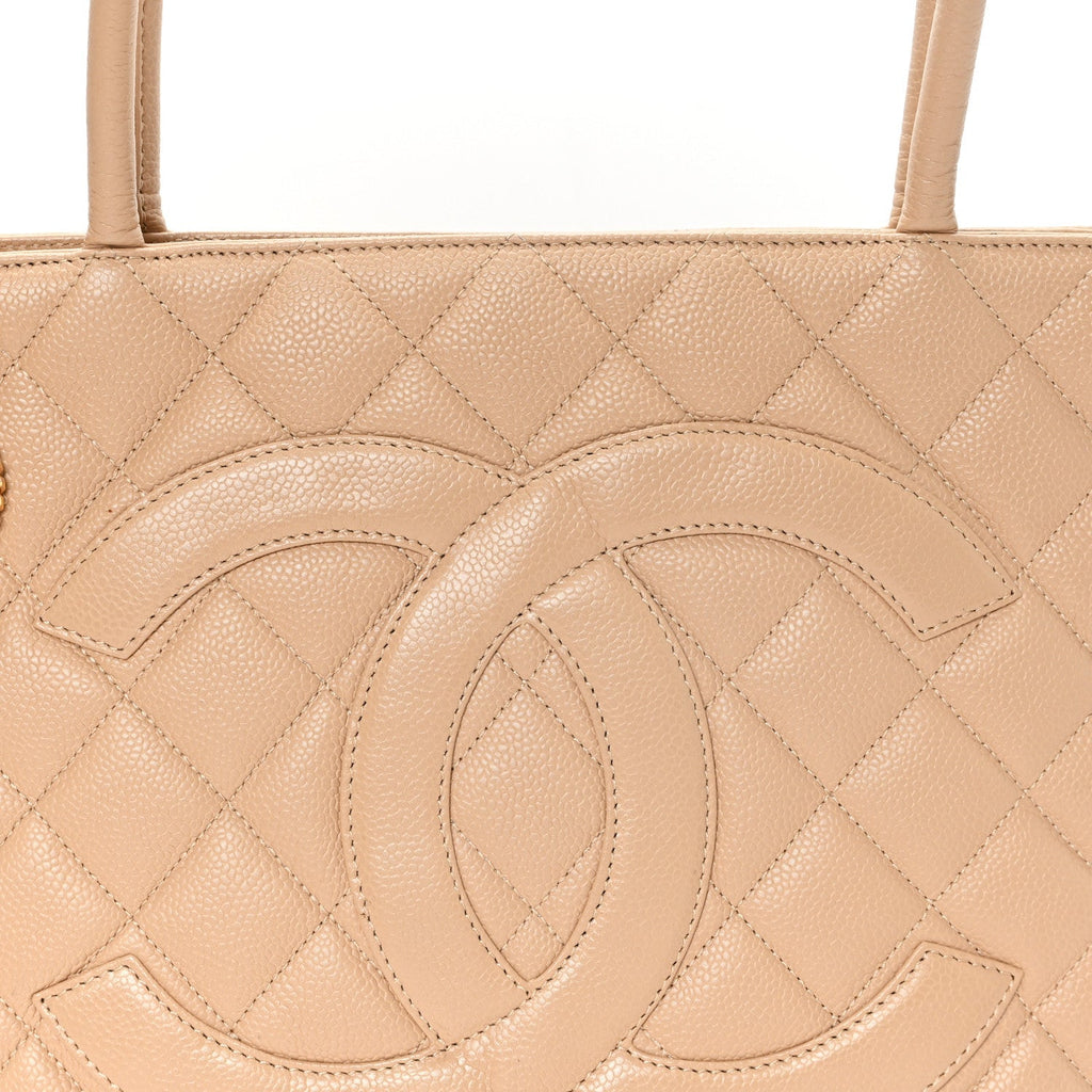 Caviar Quilted Medallion Tote Beige