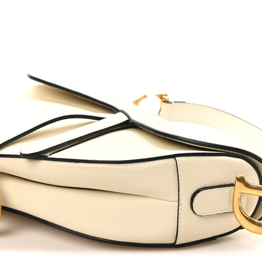 Grained Calfskin Saddle Bag White