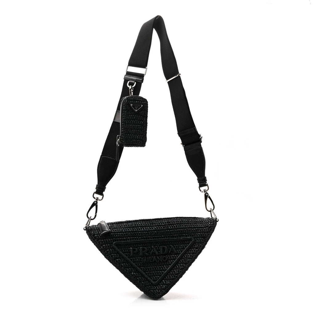 Yarn Raffia Effect Crochet Triangle Shoulder Bag Black