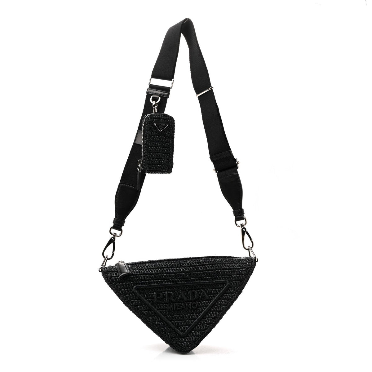 Yarn Raffia Effect Crochet Triangle Shoulder Bag Black
