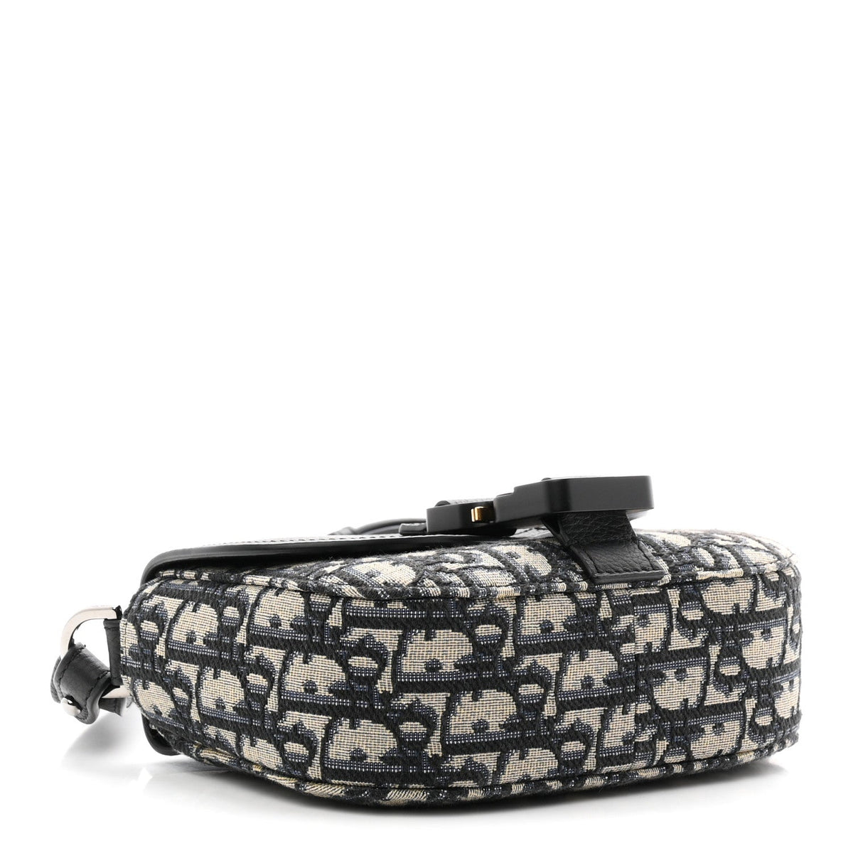 Grained Calfskin Oblique Mini Saddle Messenger Bag With Flap Beige Black