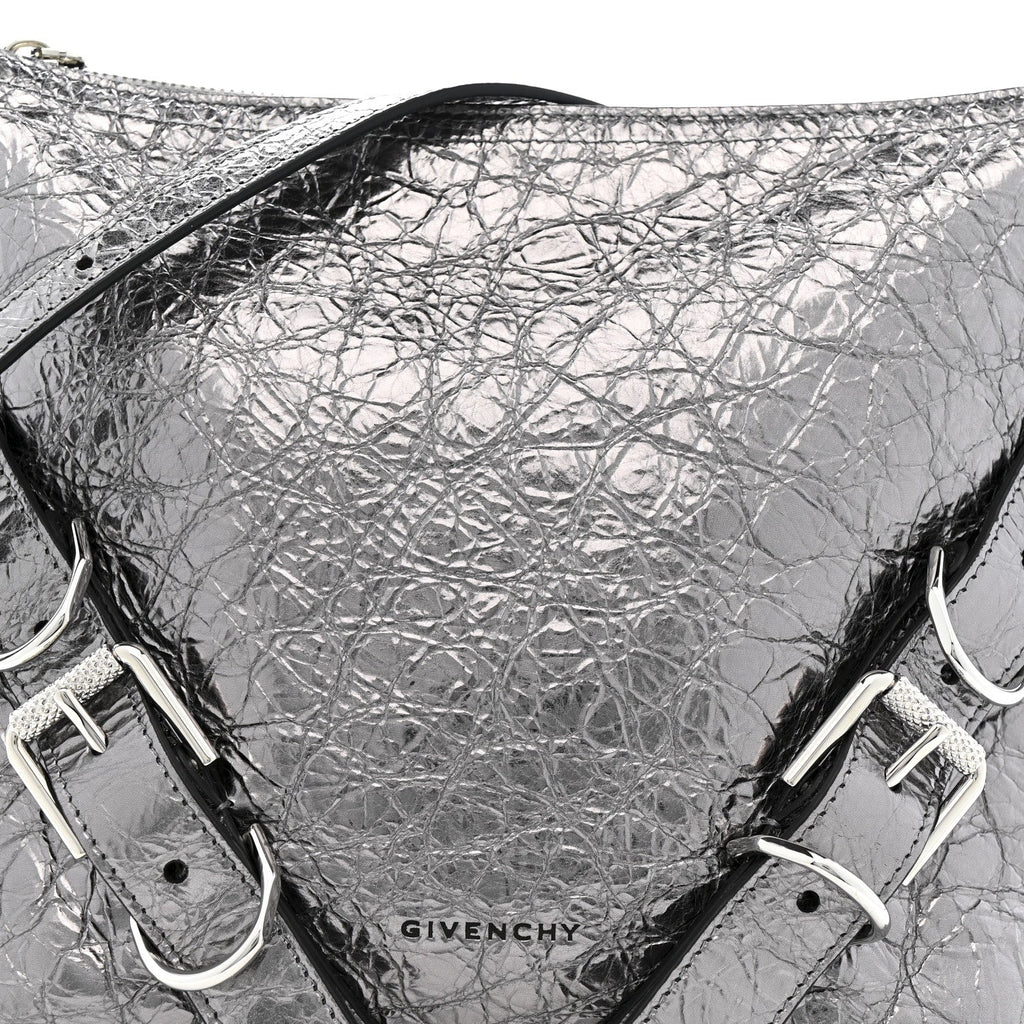 Metallic Calfskin Small Voyou Bag Silver
