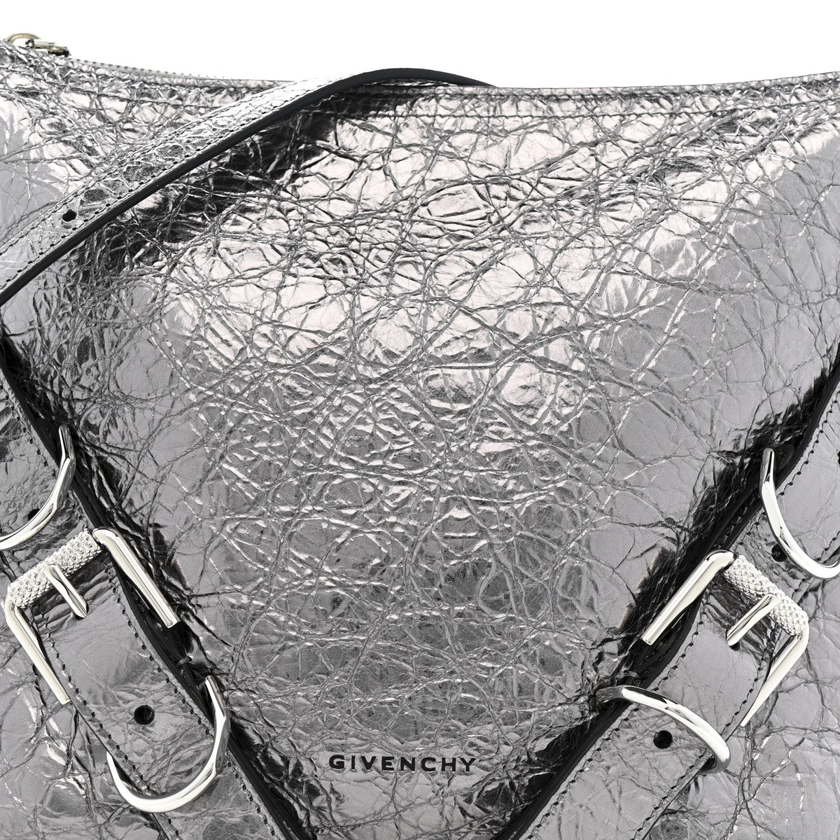 Metallic Calfskin Small Voyou Bag Silver