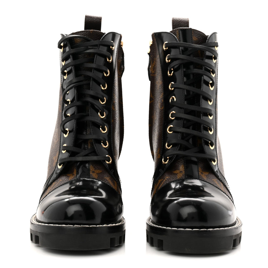 Patent Calfskin Monogram Star Trail Ankle Boots 40 Black