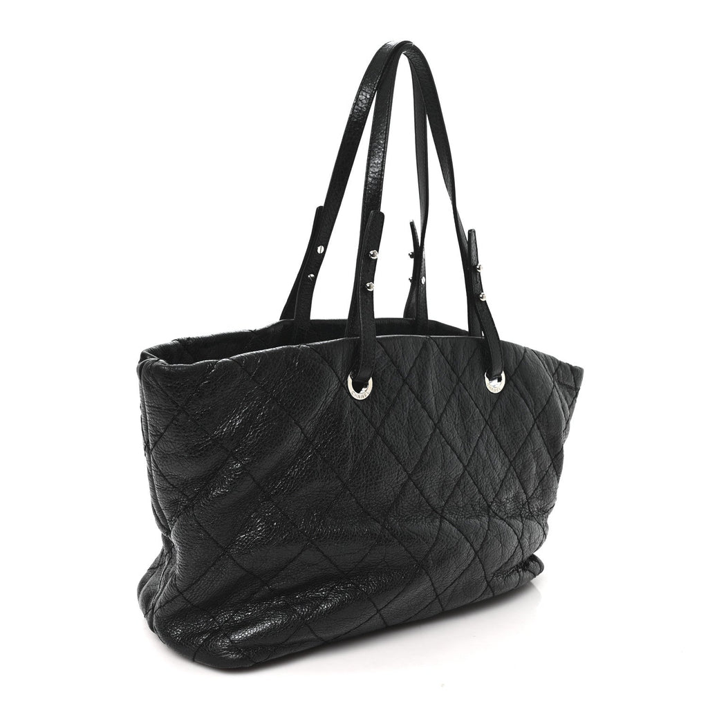 Glazed Calfskin Large On The Road Tote Black