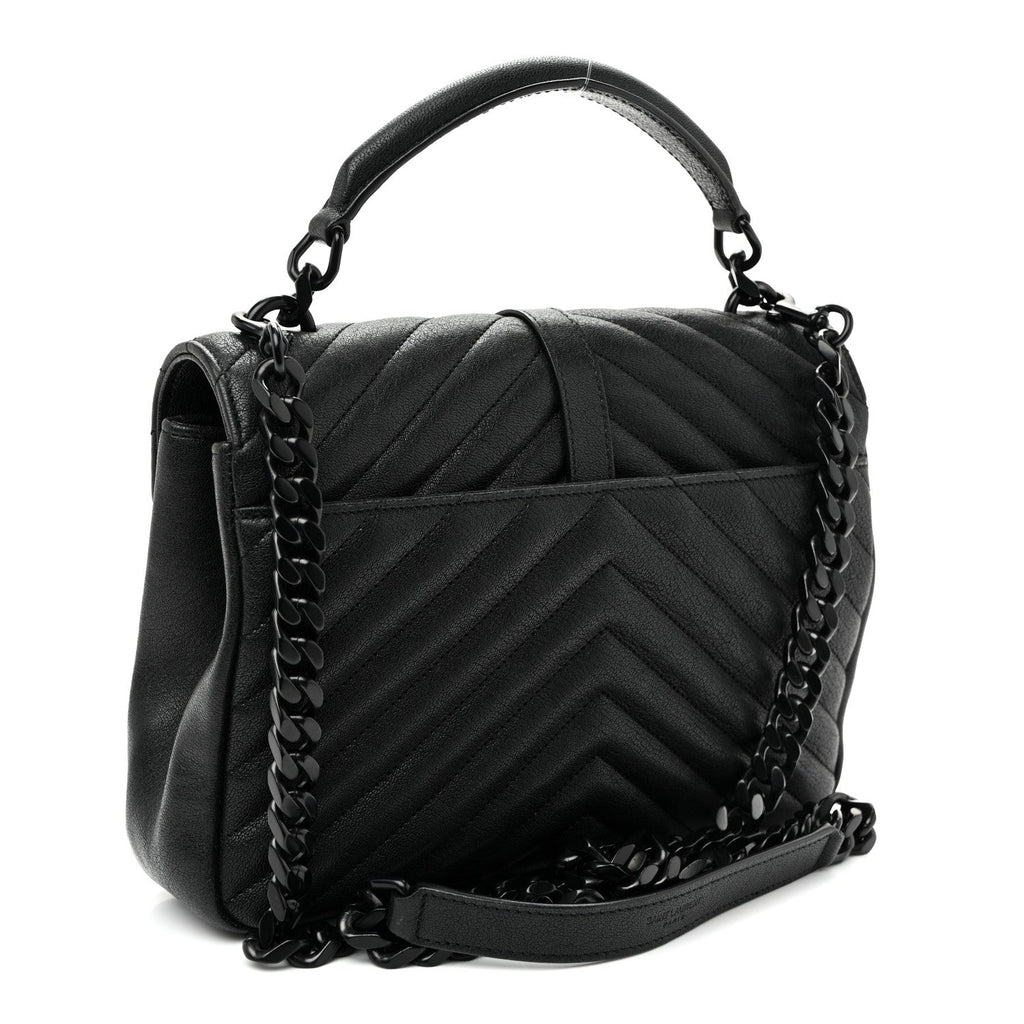 Sheepskin Matelasse Chevron Monogram Monochrome Medium College Bag Black