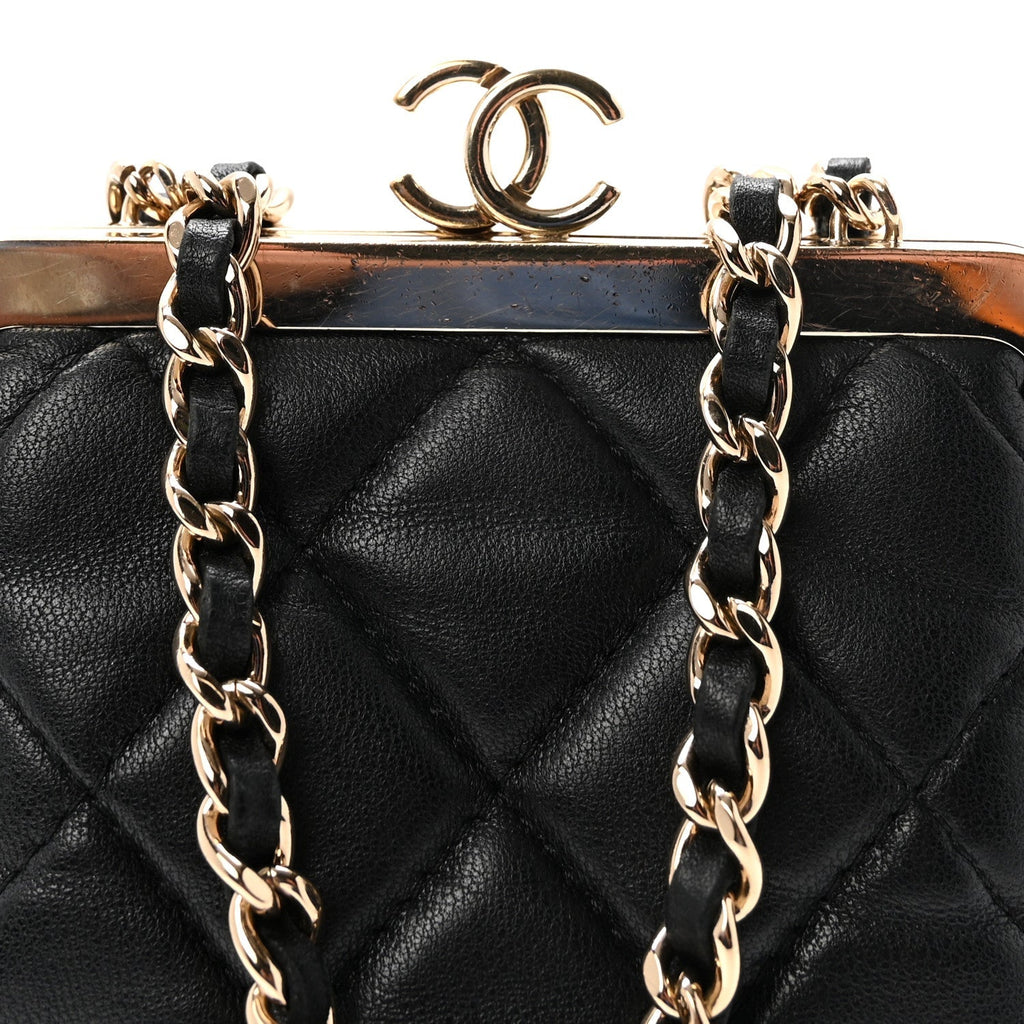 Lambskin Plexi Quilted CC Evening Clutch With Chain Black