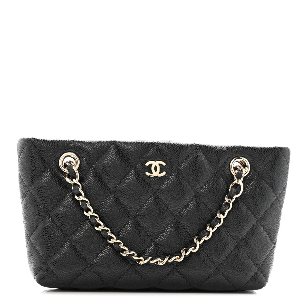 Caviar Quilted Classic Clutch Tote With Chain Black