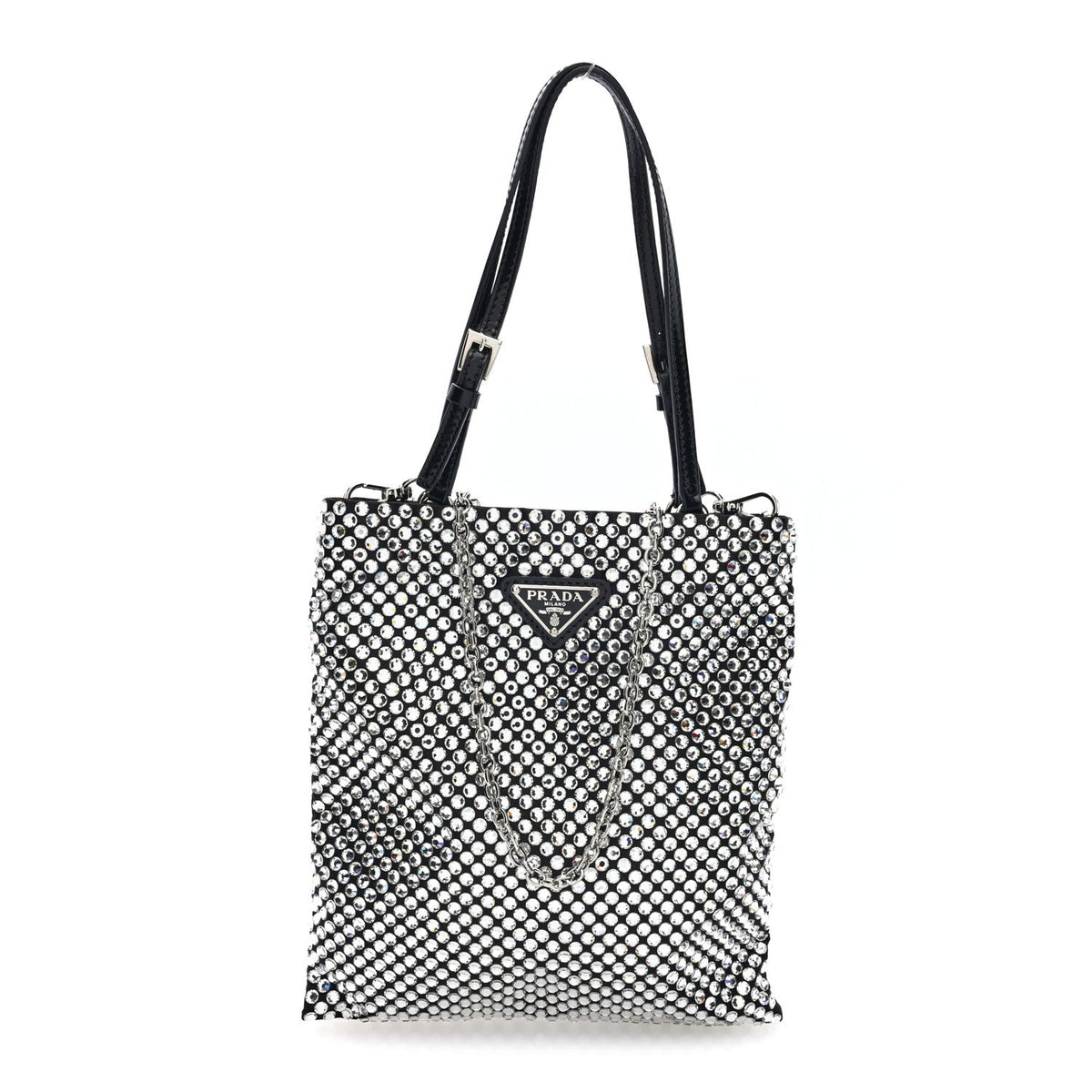 Satin Crystal Metal Triangle Logo Chain Crossbody Handbag Cristal