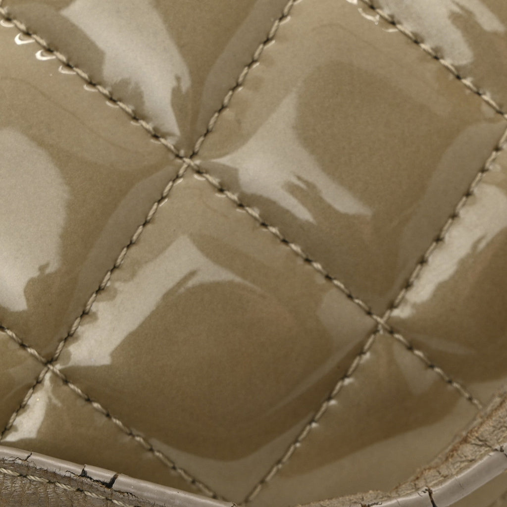 Patent Quilted Accordion Shopping Tote Beige