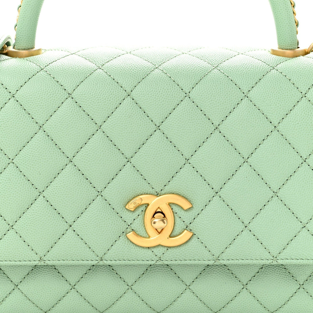 Caviar Quilted Small Coco Chain Handle Flap Light Green