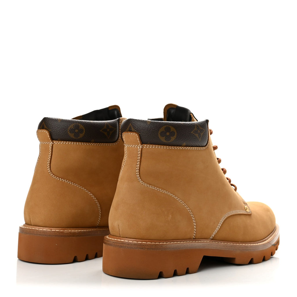 Nubuck Calfskin Monogram Mens Oberkampf Ankle Boots Beige
