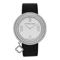 18K White Gold Satin Diamond Pave Bezel 38mm Charms Quartz Watch