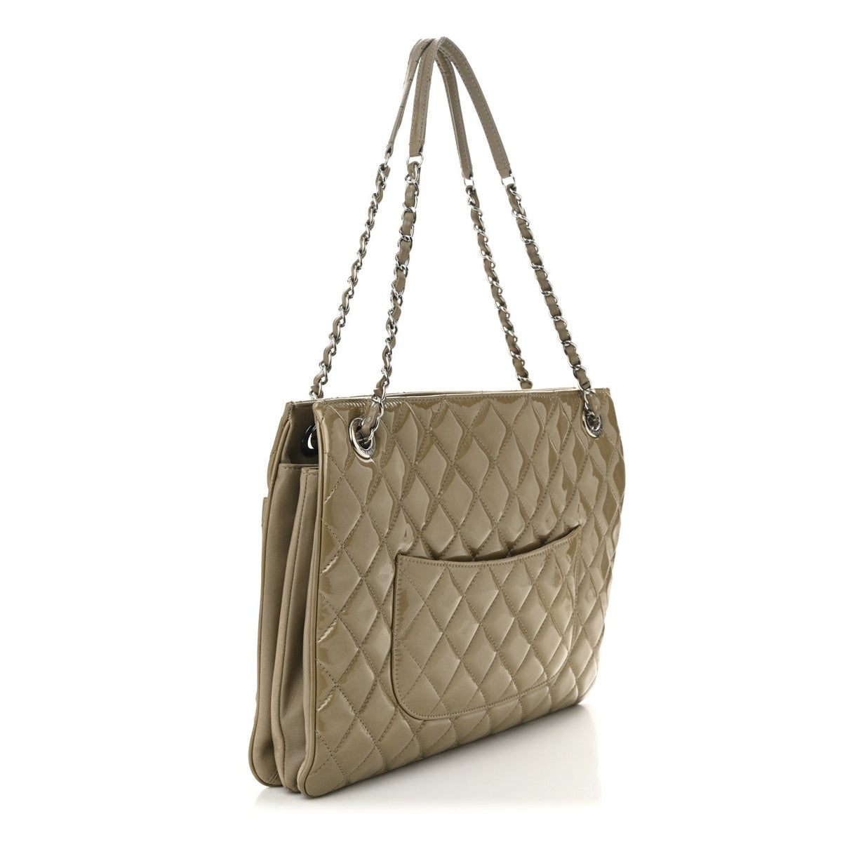 Patent Quilted Accordion Shopping Tote Beige