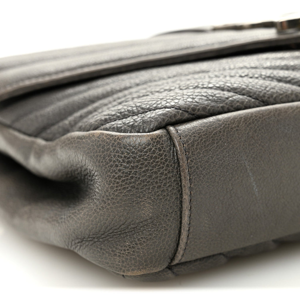 Sheepskin Matelasse Chevron Monogram Medium College Bag Asphalt