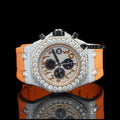 AP Royal Oak Offshore Arabic Numerals Chronograph White Dial Diamond Bezel Moissanite Diamond Orange Rubber Strap