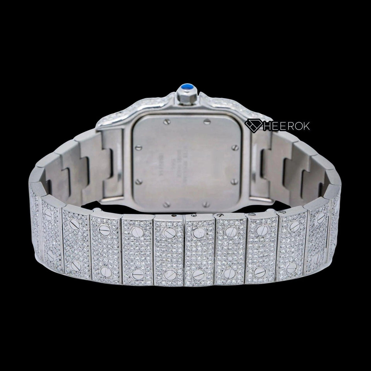 Cartier Santos White Dial Roman Numerals Diamond Bezel Bust Down Moissanite Diamond Watch For Women
