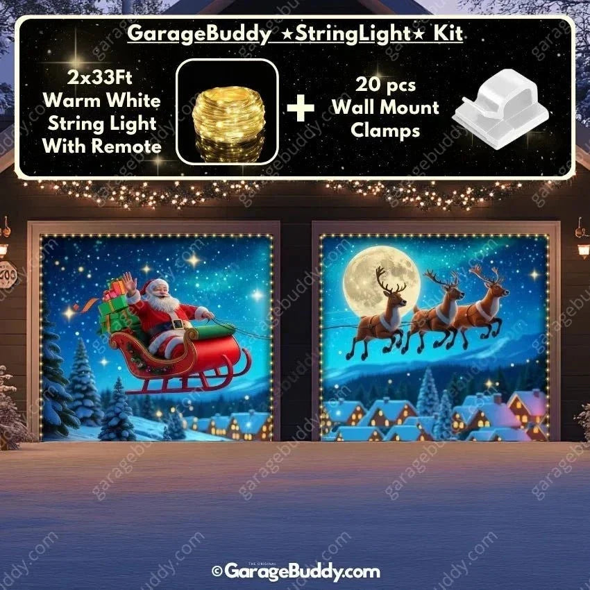 Santa's Flight (Glow) | Christmas Garage Door Cover