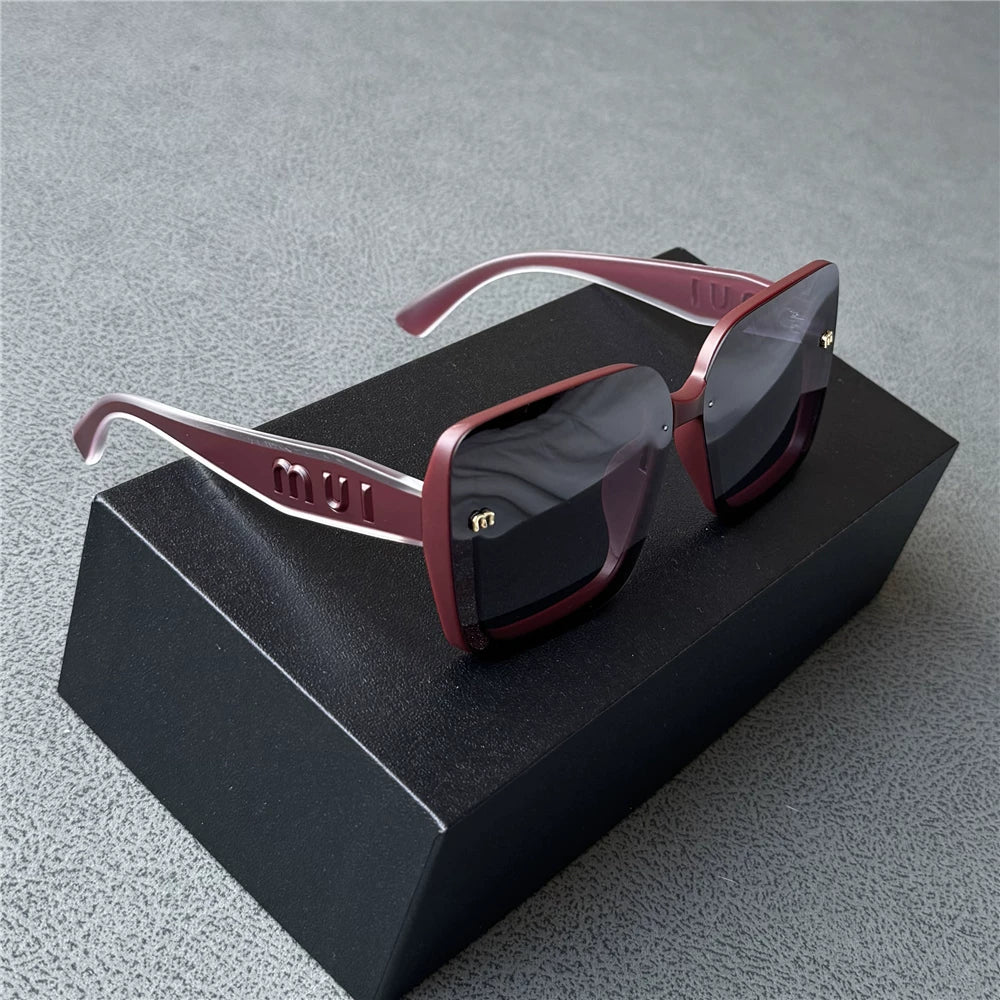 Sparkling pink white women's polarized sunglasses, women's coffee frame sunglasses, high-end and trendy, UV resistant, large frame, slimming effect